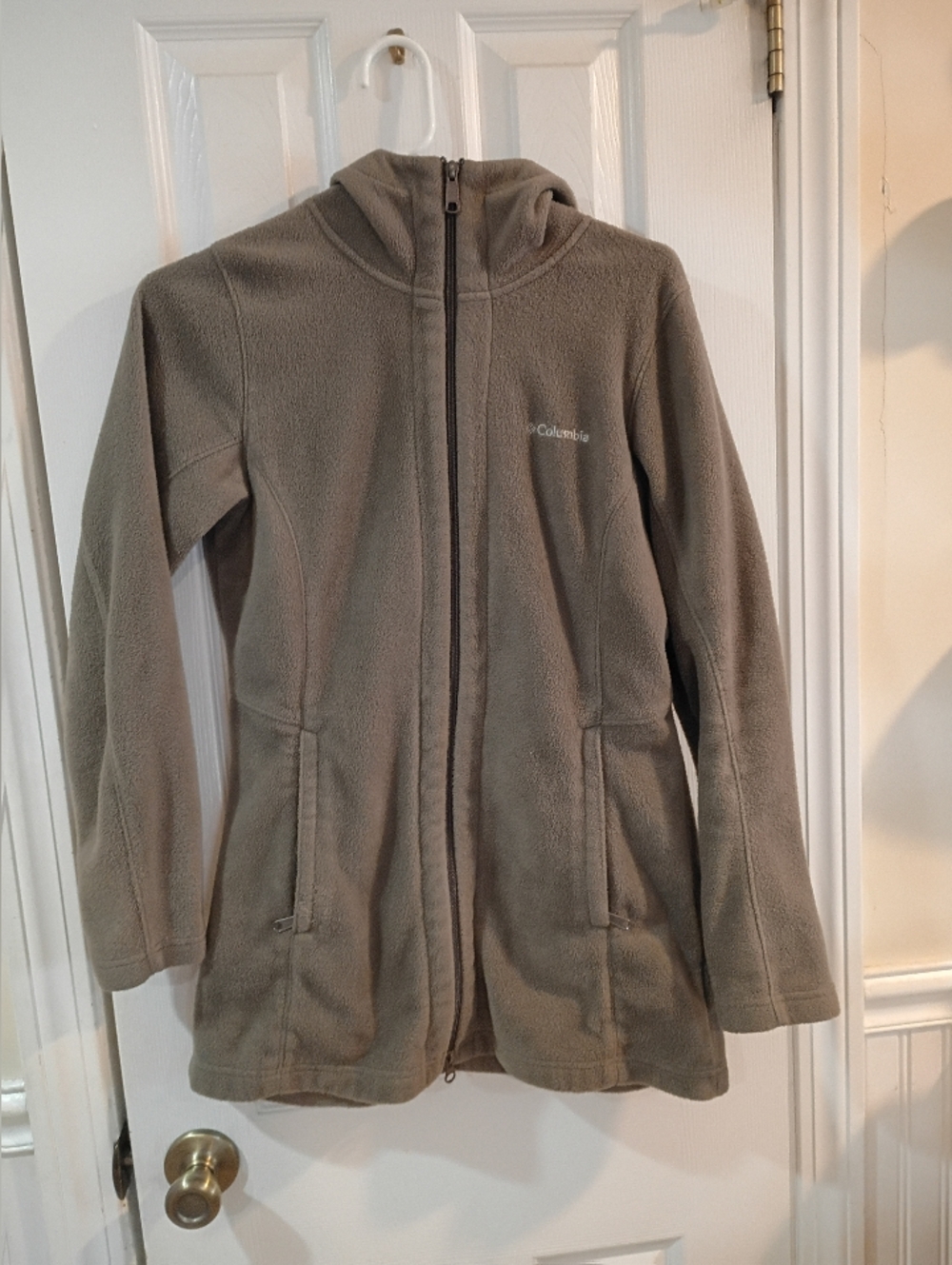 Women's Columbia Long Taupe Hooded Fleece Jacket Size Small